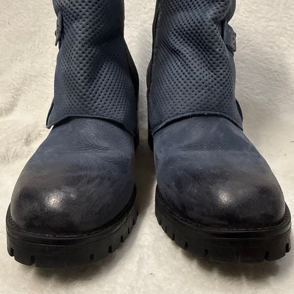 RARE Miz Mooz 8.5 Madena Dual Buckle Boot River Blue Leather Moto Steampunk Boho - Picture 6 of 10